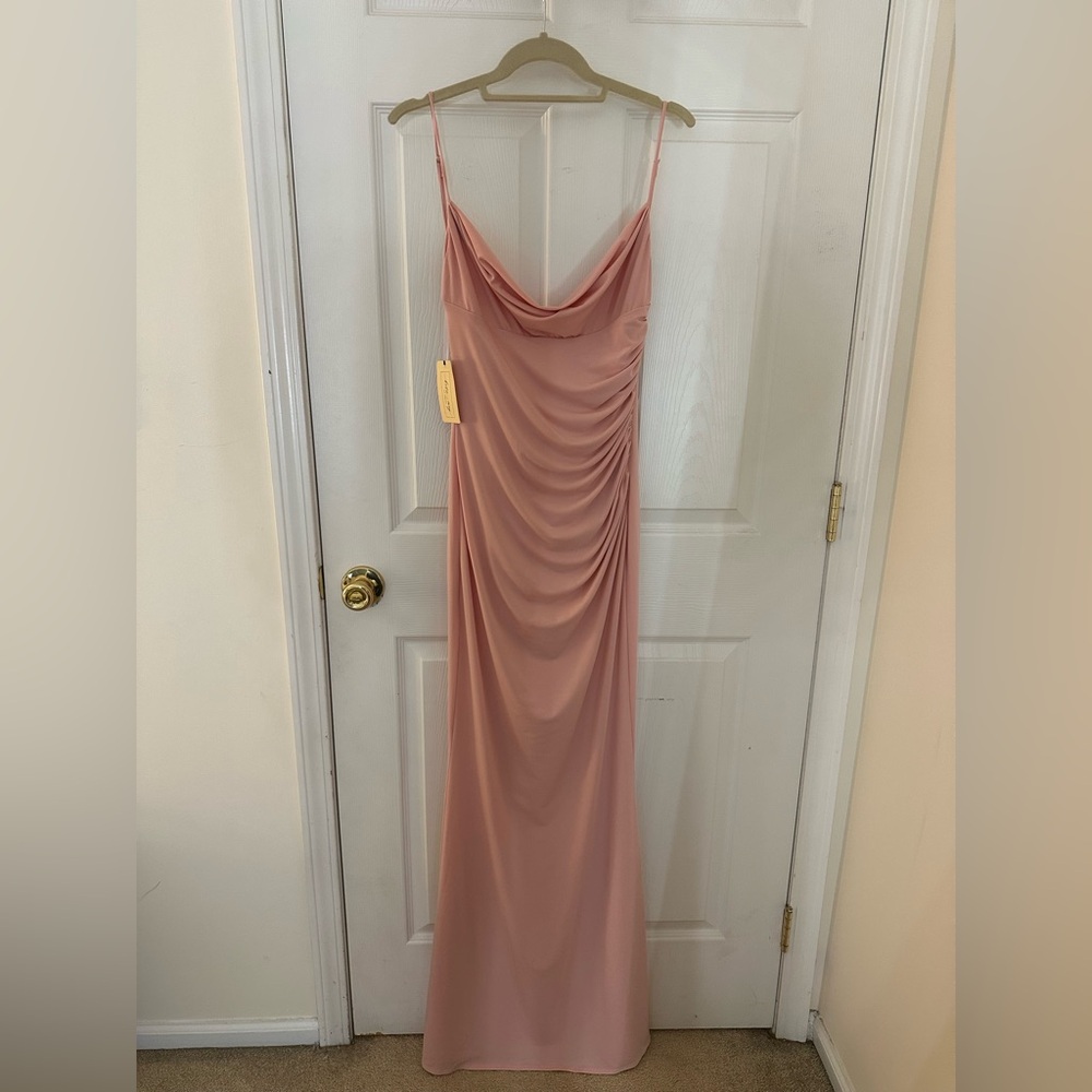 REVOLVE Blush Pink Cowl Neck Spaghetti Strap Wedding Dress